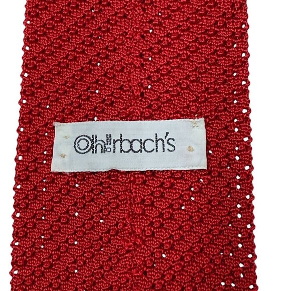 OHRBACHS Vintage Knit Necktie Red Flat End Mens Tie Preppy Solid Retro - Picture 3 of 8